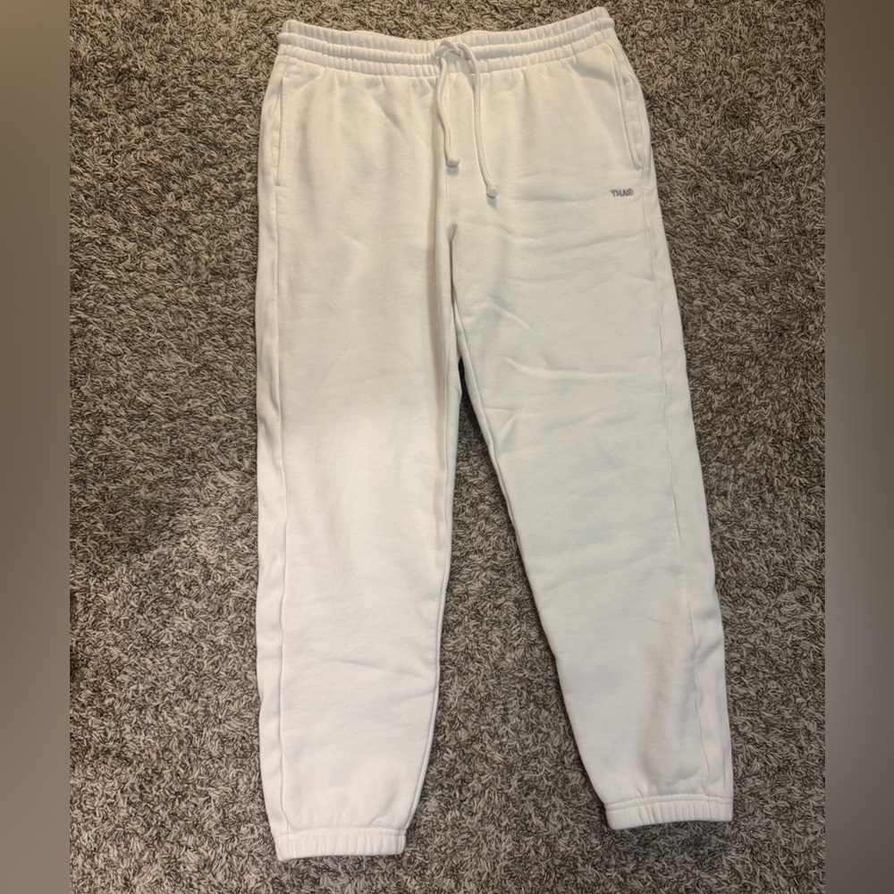 Aritzia TNA Sweatfleece Boyfriend Fit White Joggers